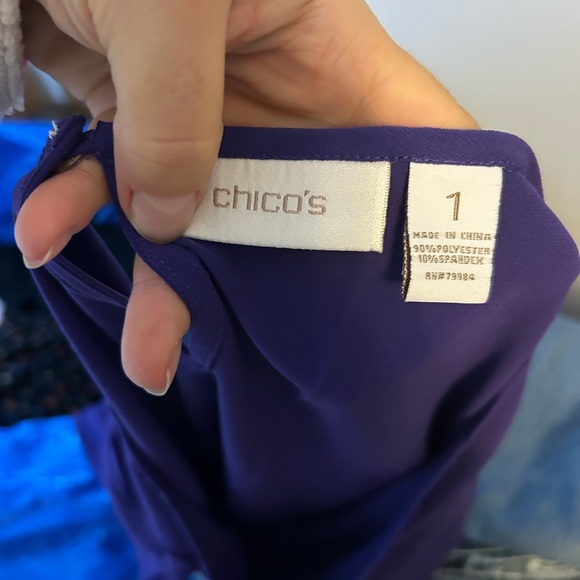 Chico’s Purple Blue Short Sleeve Popover Blouse - Picture 3 of 5